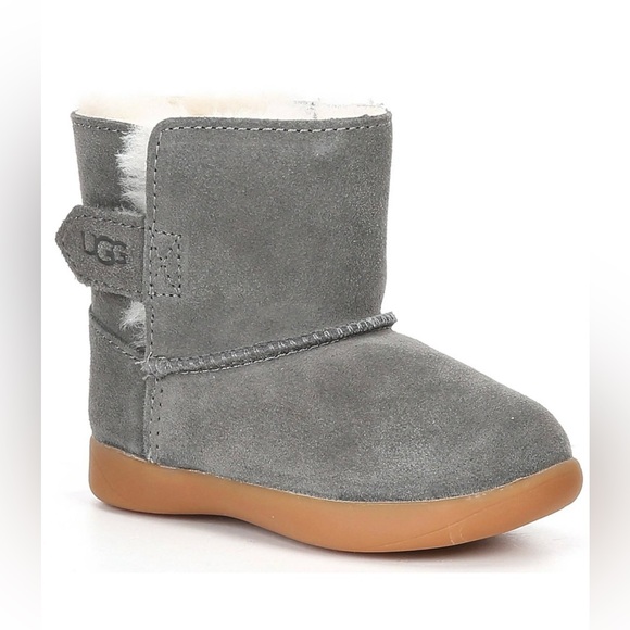 Ugg Boots Toddler Kids Baby Sz 8 Keelan Gray Suede Sheepskin Cozy Unisex Comfort - Picture 1 of 14